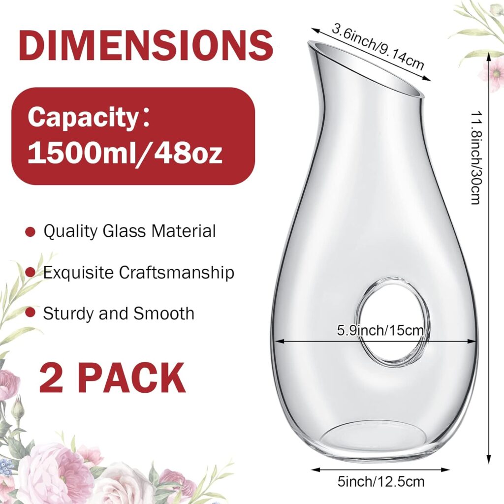 2 Pcs 48 Wine Decanter Carafe, Wine Aerator, Clear Glass Pierced Pitcher Juice Jar for Red Wine Beer Water Tea Lovers Gift Wedding Birthday Party Supplies