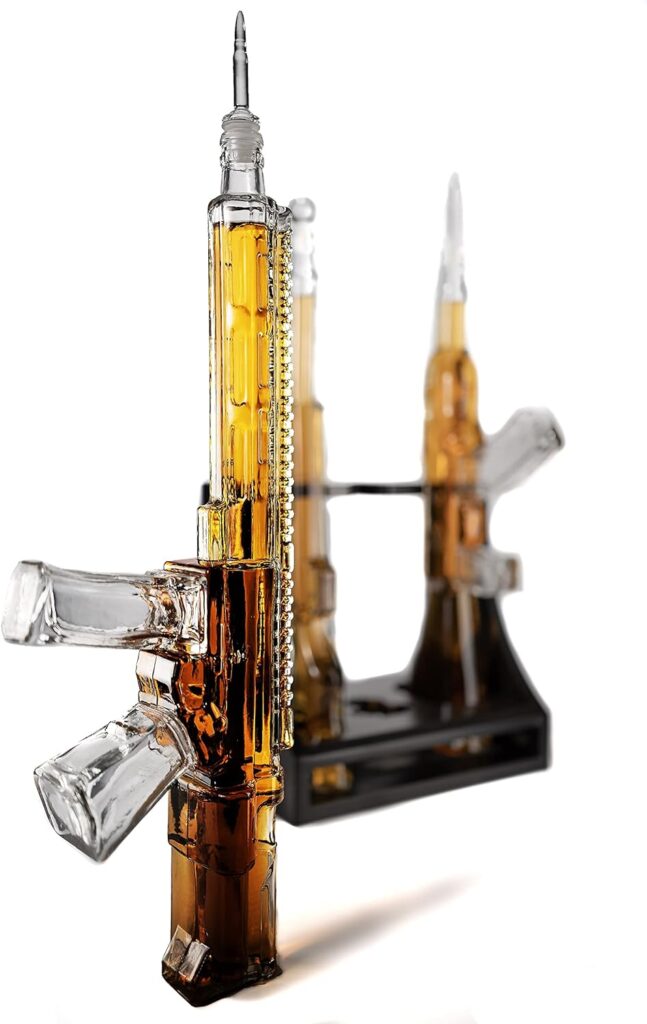 3 Gun Whiskey Decanters Set AR15, AK47,  Rifle Gun Decanter 1000ml by The Wine Savant - Veteran Gifts, Home Bar, Gun Lover Gifts, Tik Tok Gun Decanter, Military Gifts