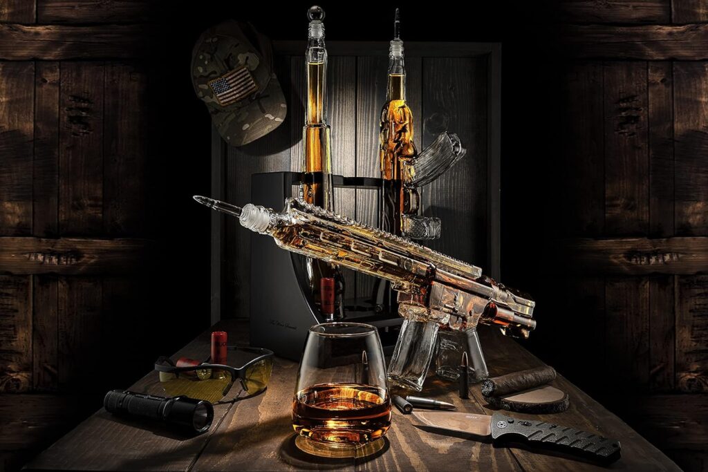 3 Gun Whiskey Decanters Set AR15, AK47,  Rifle Gun Decanter 1000ml by The Wine Savant - Veteran Gifts, Home Bar, Gun Lover Gifts, Tik Tok Gun Decanter, Military Gifts