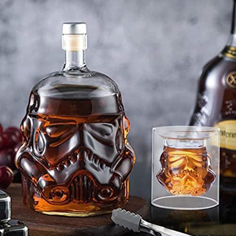 AUTIORE Whisky Decanter Set Transparent Creative With 2 Glasses, Whisky Carafe for Wine, Vodka, Scotch, Bourbon, Liquor, 1 x Flask Carafe Decanter 750ml With 2 Glasses 150ml, Gifts for Dad, Husband.