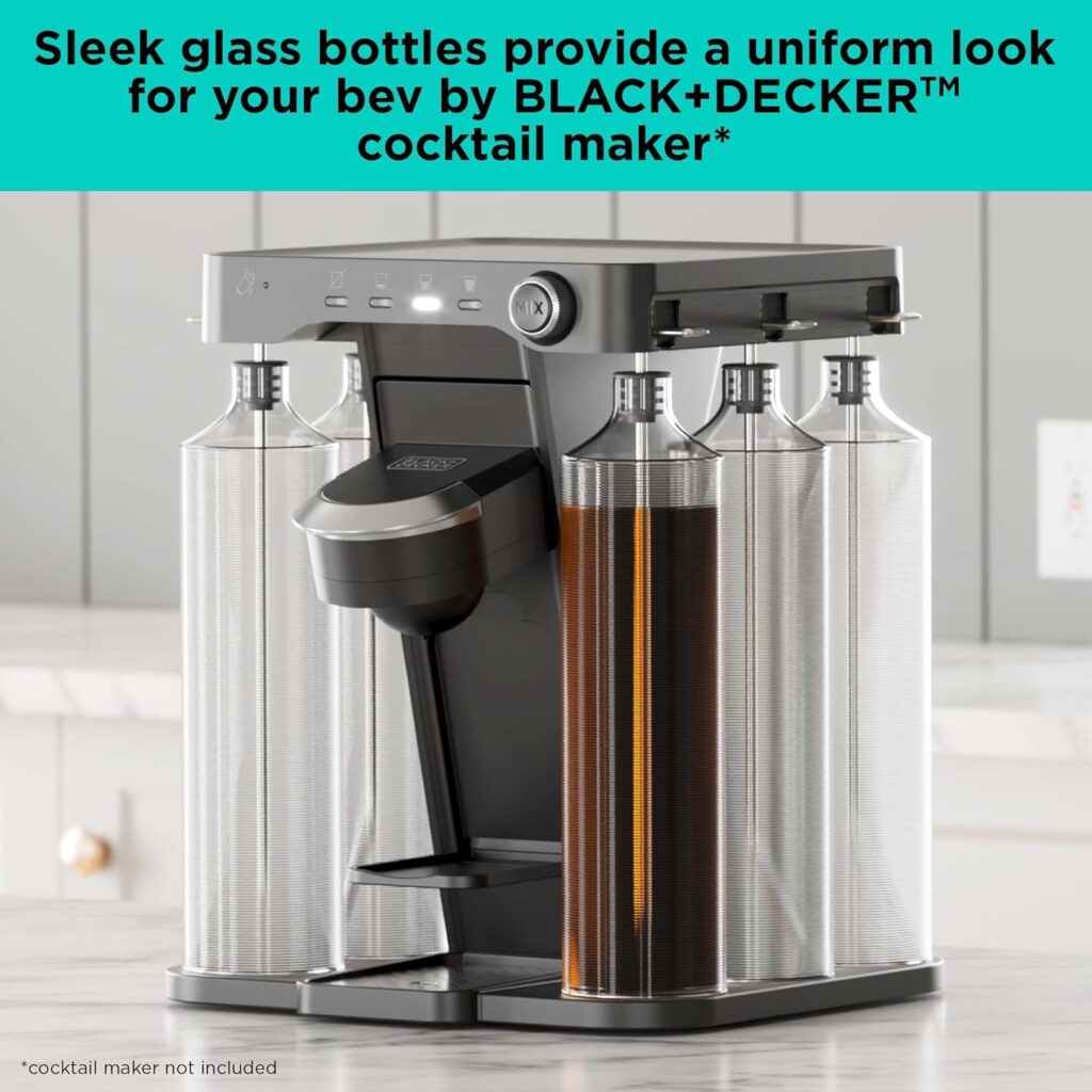 bev by BLACK+DECKER Cocktail Maker Glass Liquor Dispenser Bottles, Dishwasher Safe, 5 Pack (BEWB105​)