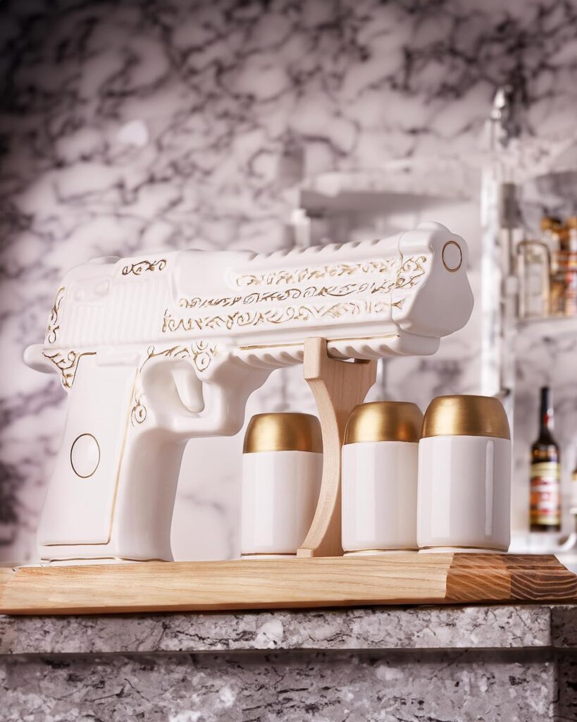 Ceramic Decanter Set 16.9 Oz with 3 Shot Glasses - Regalos Para Hombre Cumpleaños - Tequila Liquor Whiskey Funny Bottle for Men - Alcohol Bar Decor For Home - Unique Dad Christmas Birthday Gift Ideas