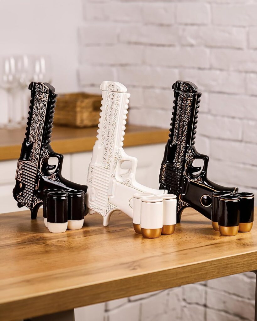 Ceramic Decanter Set 16.9 Oz with 3 Shot Glasses - Regalos Para Hombre Cumpleaños - Tequila Liquor Whiskey Funny Bottle for Men - Alcohol Bar Decor For Home - Unique Dad Christmas Birthday Gift Ideas