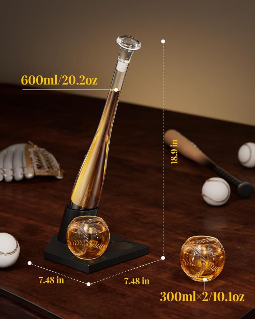 Christmas Gifts for Men, Kollea Whiskey Decanter Sets for Men, 20Oz Baseball Bat Decanter Set with 2 Glasses, Unique Birthday Gift for Men Him Brother Guys Boyfriend Coach, for Liquor Tequila Bourbon