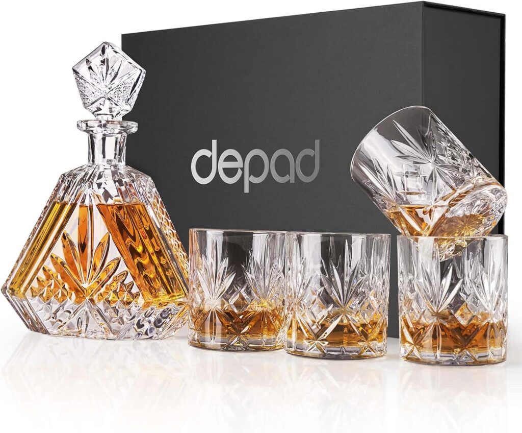 DEPAD Whiskey Decanter Sets for Men, Gifts for Dad Husband Him Boss, Crystal Liquor Decanter Set with Glasses