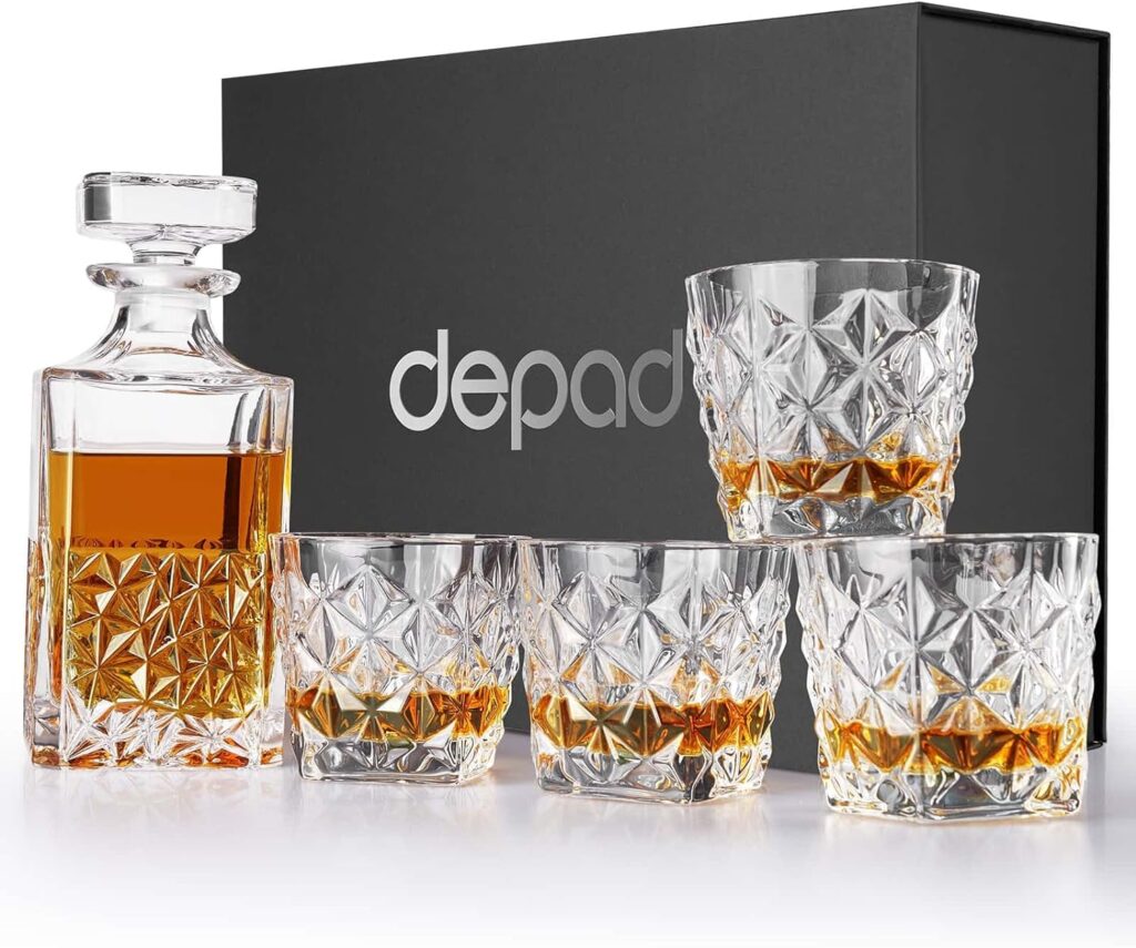 DEPAD Whiskey Decanter Sets for Men, Gifts for Dad Husband Him Boss, Crystal Liquor Decanter Set with Glasses