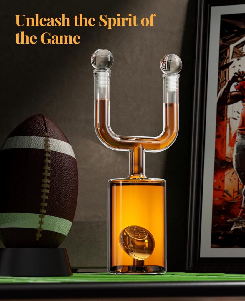 Football Uprights Whiskey Decanter Set with Glasses Gifts for Men, Kollea Personalized Decanter for Liquor Tequila Bourbon, Christmas Birthday Gift for Brother Guys Boyfriend Coach Football Lover