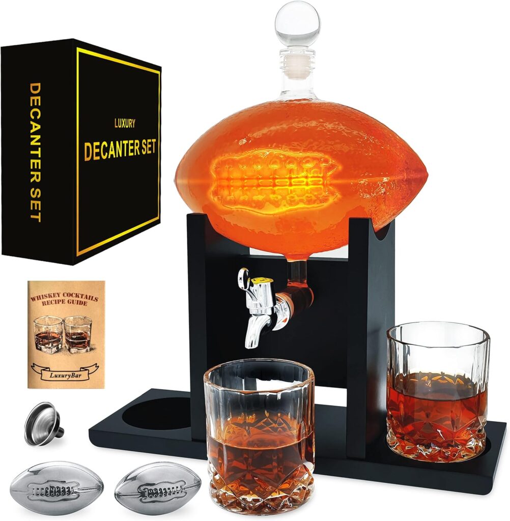 Football Whiskey Decanter Set with Glasses Spout Football Chiller,Whiskey Decanter Sets for Men,Tequila Liquor Decanter Whiskey Set Bourbon Gifts for Men Gifts for Dad Gifts for Boyfriend Him Husband