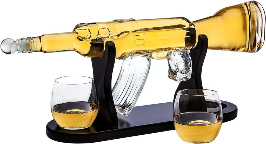 Gifts for Dad, Whiskey Gifts for Men, Whiskey Decanter Rifle with 2 Whiskey Glasses, Whiskey Decanter Set for Liquor, Scotch, Bourbon Vodka, Gifts for Men Clear