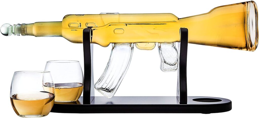 Gifts for Dad, Whiskey Gifts for Men, Whiskey Decanter Rifle with 2 Whiskey Glasses, Whiskey Decanter Set for Liquor, Scotch, Bourbon Vodka, Gifts for Men Clear