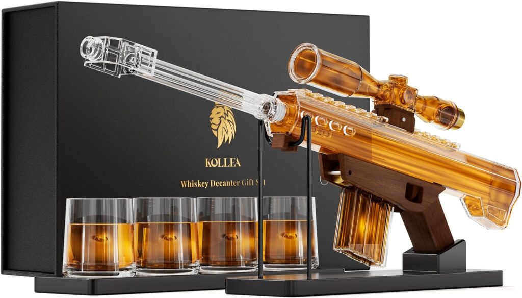 Gifts for Men Dad, Kollea 22 Oz Whiskey Decanter Set and 4 Glasses with 5 Oz Sighting Telescope, Unique Anniversary Birthday Christmas Gift Ideas for Him Husband Grandpa, Cool Liquor Dispenser for Bar