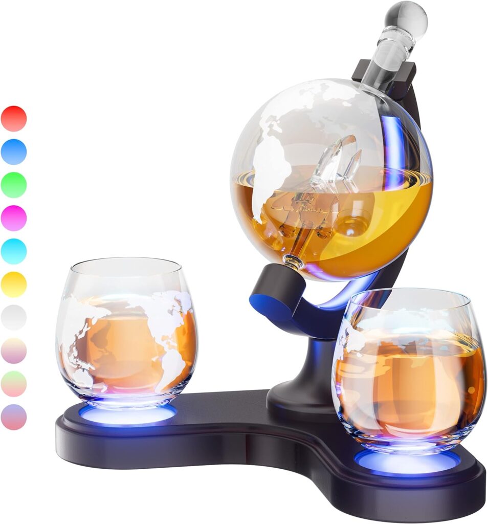 Gifts for Men Dad, Kollea 30.4 Oz Whiskey Globe Decanter Set with 7 Color RGB Light, Unique Anniversary Christmas Birthday Gifts Ideas for Men Dad Husband, Cool Liquor Dispenser for Home Bar