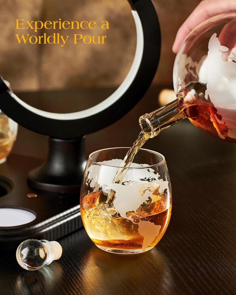 Gifts for Men Dad, Kollea 30.4 Oz Whiskey Globe Decanter Set with 7 Color RGB Light, Unique Anniversary Christmas Birthday Gifts Ideas for Men Dad Husband, Cool Liquor Dispenser for Home Bar