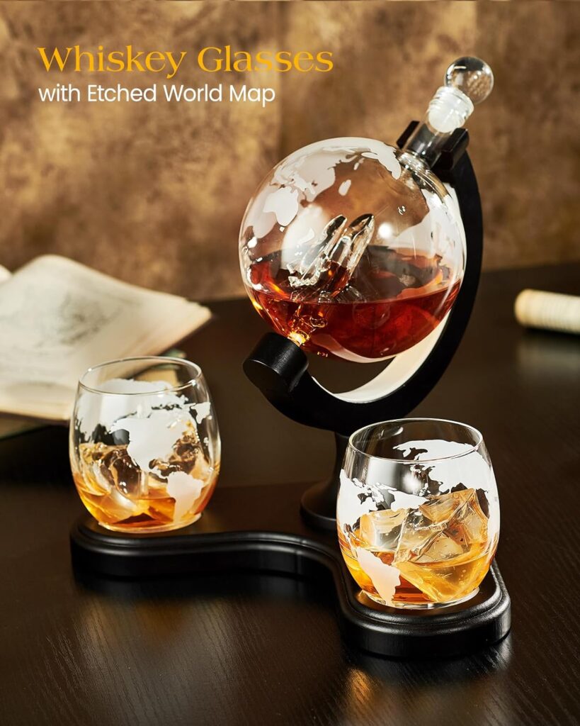 Gifts for Men Dad, Kollea 30.4 Oz Whiskey Globe Decanter Set with 7 Color RGB Light, Unique Anniversary Christmas Birthday Gifts Ideas for Men Dad Husband, Cool Liquor Dispenser for Home Bar