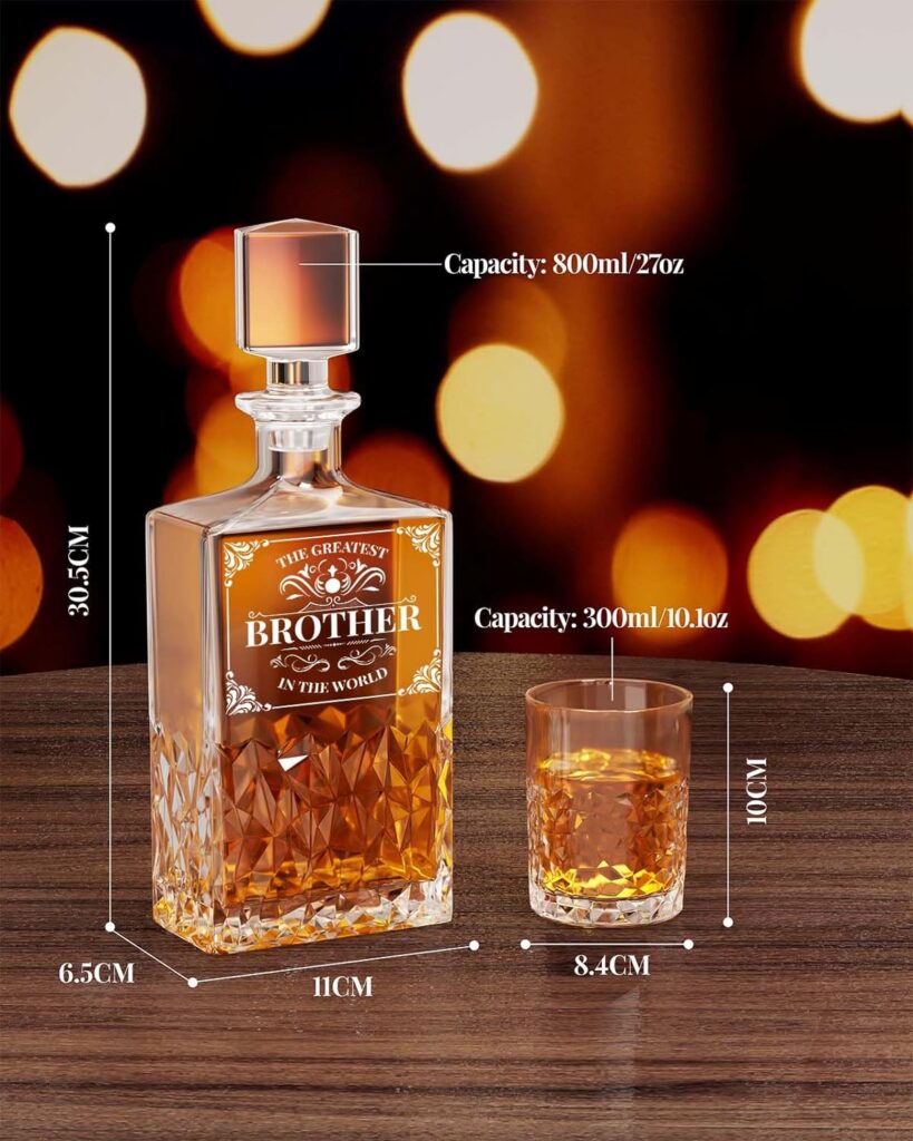 Kollea Christmas Gifts for Brother, 27 Oz Whiskey Decanter Set with 2 Glasses  Whiskey Stones, Best Brother Birthday Gifts from Sister, Unique Cool Anniversary Presents Ideas for Men Him