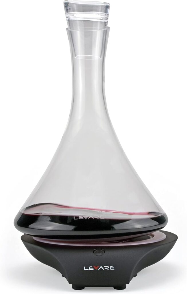 LEVARE Electric Aerator and Glass Decanter Set, Smart Swirl Aerating Base Ages Wine in Minutes, Premium Aeration for Sommeliers, Wine Enthusiasts (Piano Black)