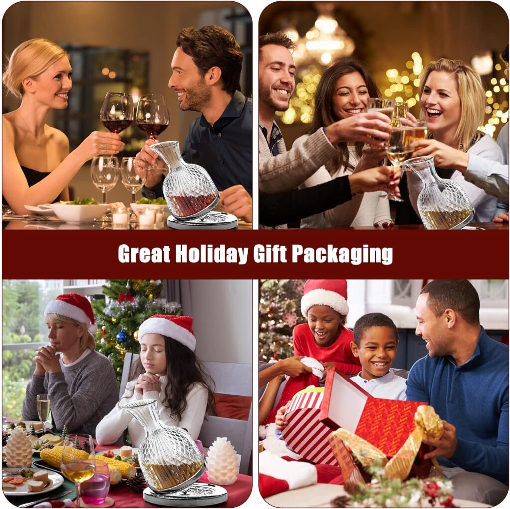 Lovino Crystal Wine Decanter Lead-free Crystal Glass, 360 Degree Spinning, 1.5L Red Wine Aerator Great Gift Box, Wine Accessories
