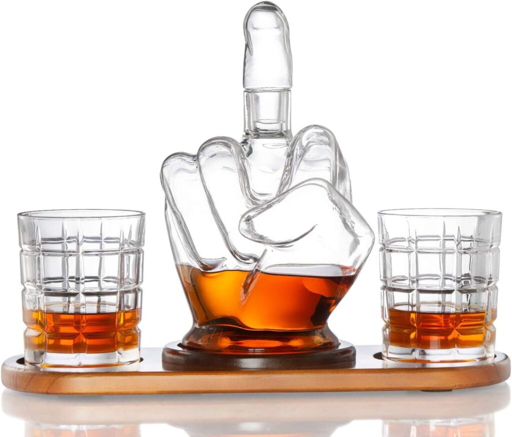 Middle Finger Whiskey Decanter Set - Unique  Funny Glass Container for Scotch, Tequila, Brandy, Rum, Bourbon  Other Drinks - Gift Accessories for Men, Dads, Boyfriends