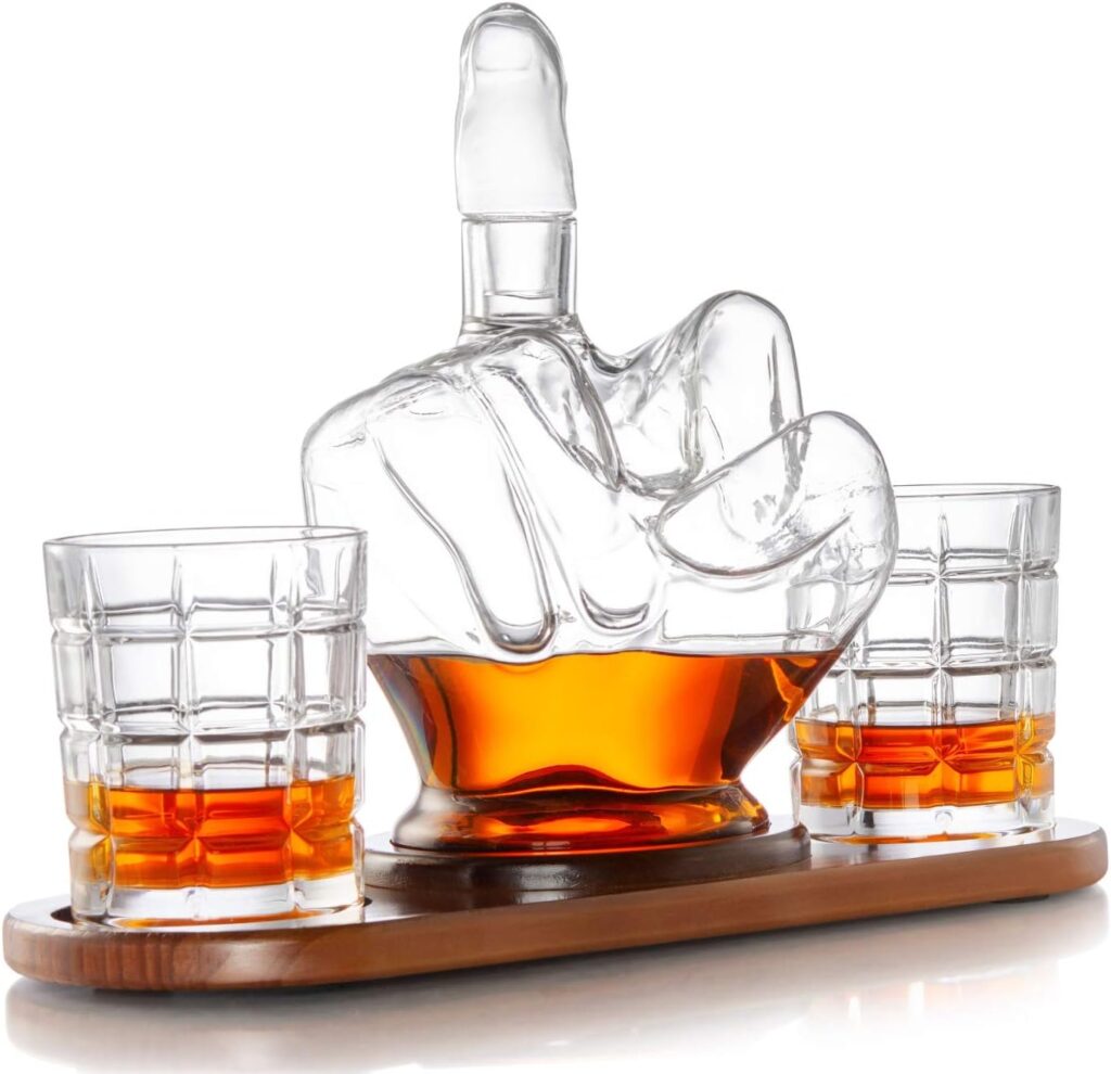 Middle Finger Whiskey Decanter Set - Unique  Funny Glass Container for Scotch, Tequila, Brandy, Rum, Bourbon  Other Drinks - Gift Accessories for Men, Dads, Boyfriends