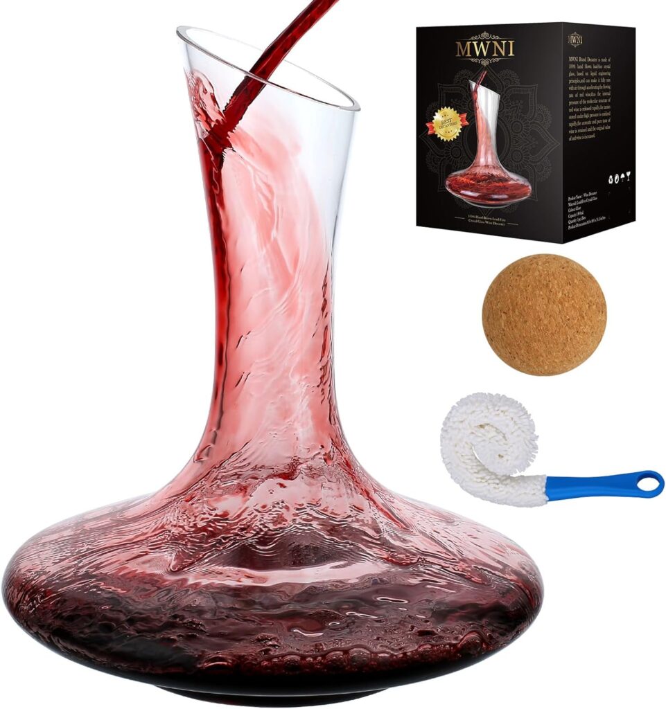 MWNI Wine Decanters and Carafes,Lead-Free Crystal Wine Decanter Set With Stopper and Brush,Used as Wine Aerator,Wine Carafe,Red Wine Decanter, Glass Decanter Wine Accessories, Wine Gifts(1800ml)