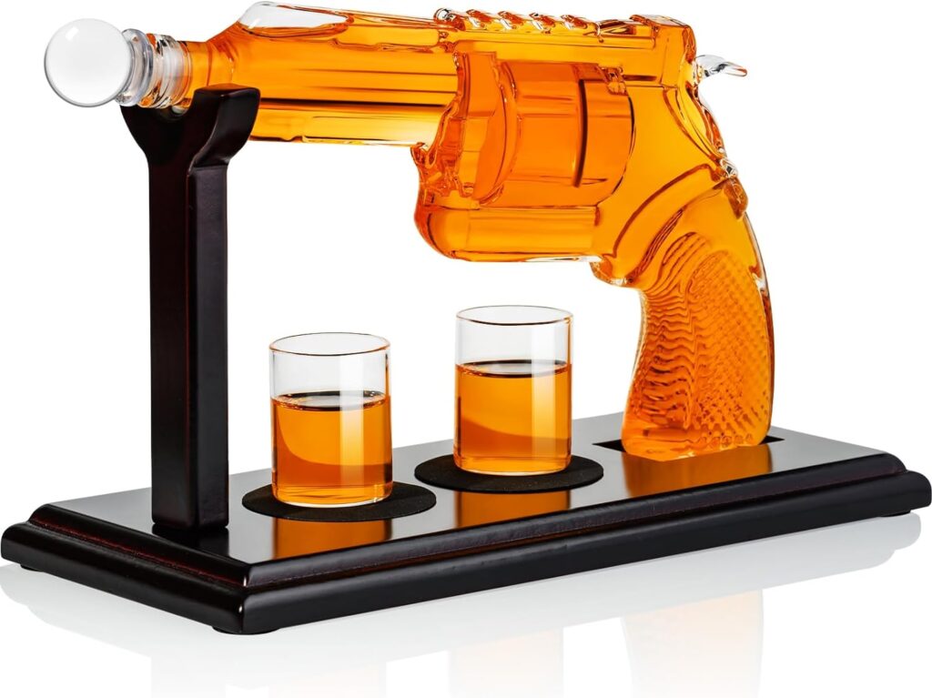 PARACITY Gun Whiskey Decanter Sets for Men, Whiskey Decanter Set with Glasses, Unique Whiskey Gifts for Men, Cool Liquor Dispenser for Home Bar, Perfect 7.6 OZ Whiskey Decanter for Scotch Bourbon