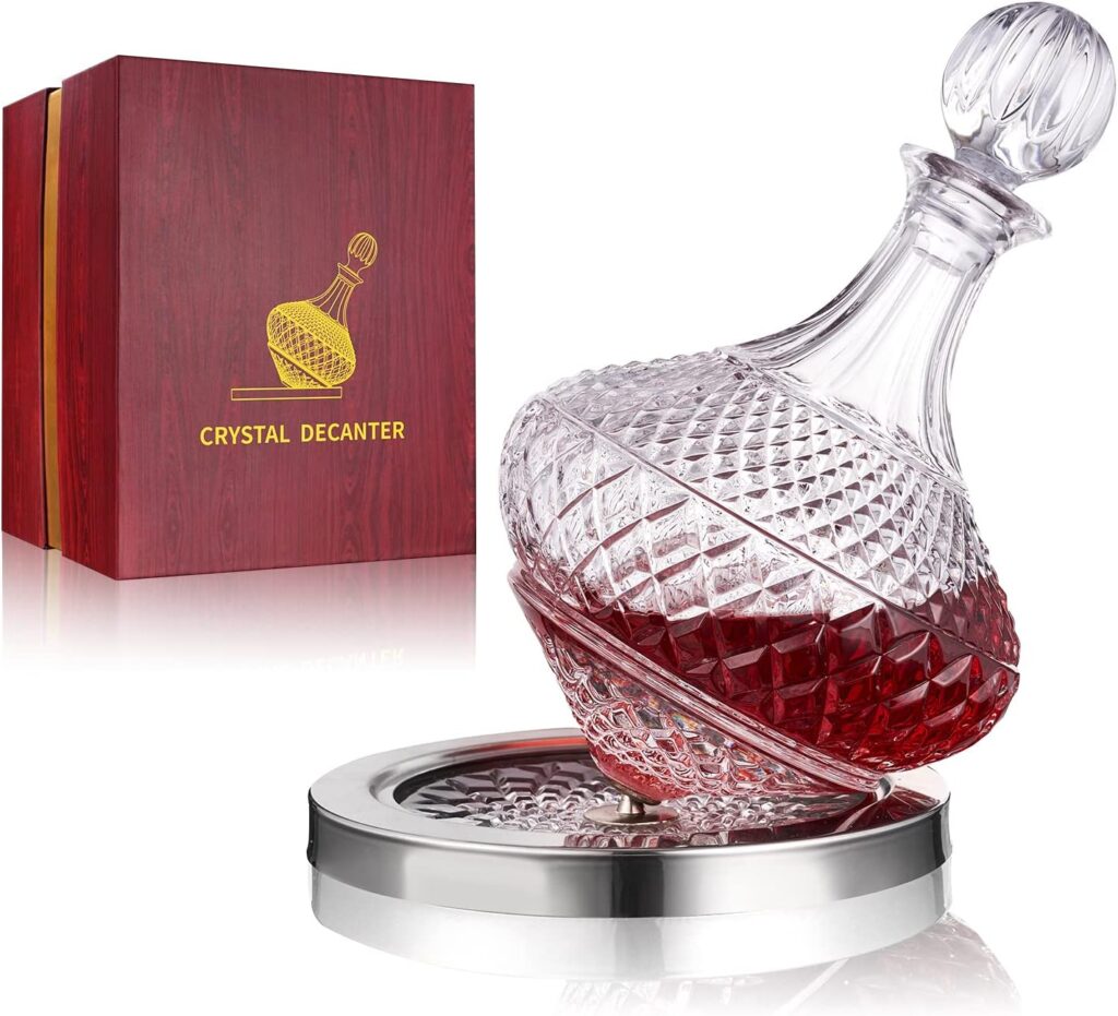 paysky spinning wine decanter with stopper, 50 oz red wine decanter crystal and gift box, for wedding gift, birthday, heloversday, christmas day.