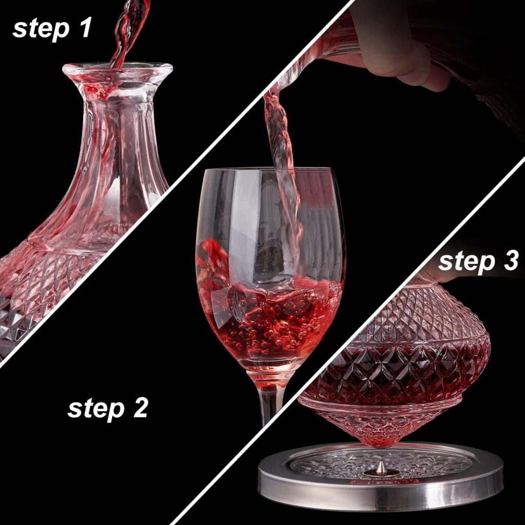 paysky spinning wine decanter with stopper, 50 oz red wine decanter crystal and gift box, for wedding gift, birthday, heloversday, christmas day.