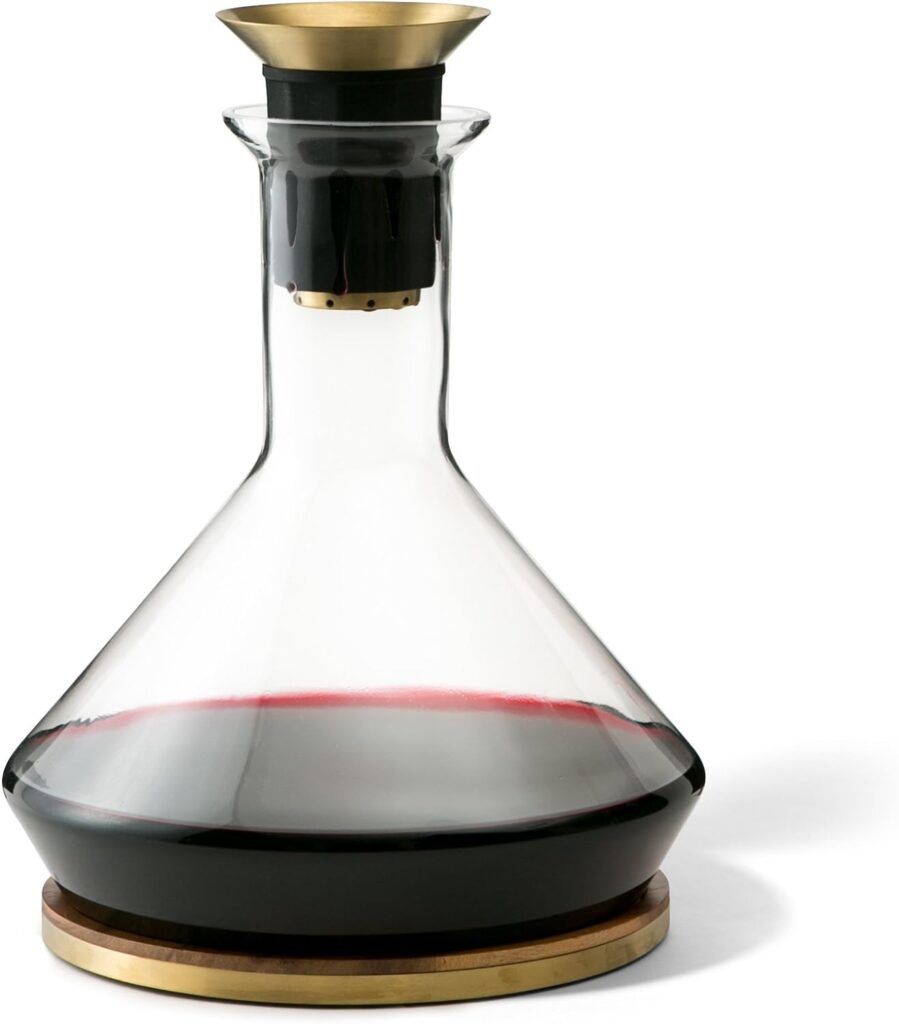 RBT Decanter with Wood Coaster and Micro-Perforated Aerator,Clear