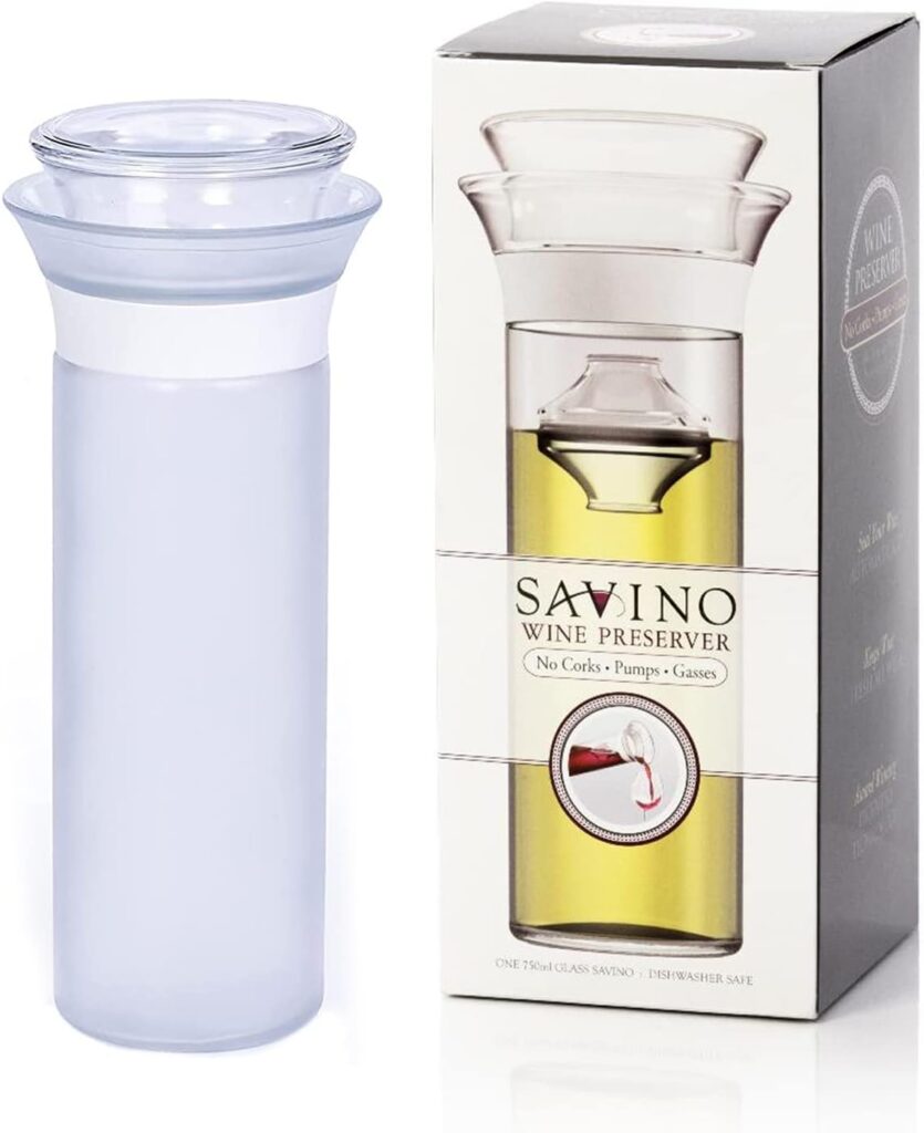 Savino | Glass Wine Saving Carafe | Frost | 750ml | For Non-Sparking Wines | Luxury Glass Wine Preserver | Dishwasher Safe  Shatterproof | Fresh For 7 Days | Holiday Gift