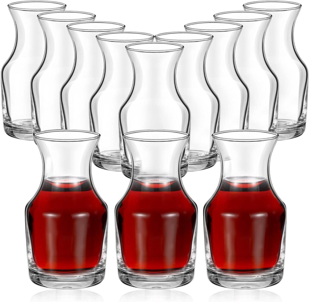 Single Serving Wine Carafe Glass Mini Carafe Individual Wine Decanter Small Carafe for Wine Dinner Parties Tastings Bars Restaurants（12 Pack, 6.5 oz)