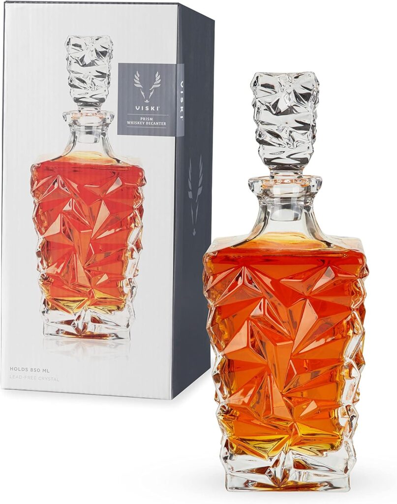 Viski Prism Whiskey Decanter, Lead-Free Crystal Liquor Carafe, Stylish Barware, Set of 1, 850 ml