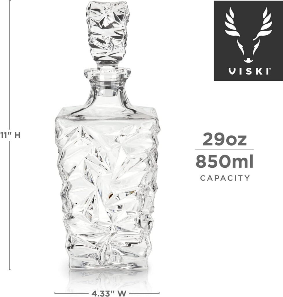 Viski Prism Whiskey Decanter, Lead-Free Crystal Liquor Carafe, Stylish Barware, Set of 1, 850 ml