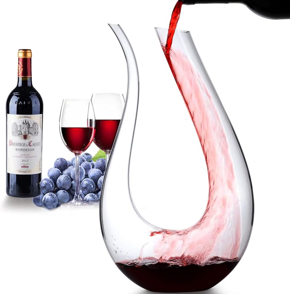 WBSEos Wine Decanter with Aerator,Crystal Glass Wine Carafe and Purifier for Home Bar 1.5L Lead-free Crystal Glass, Hand-blown red wine Decanters Carafe