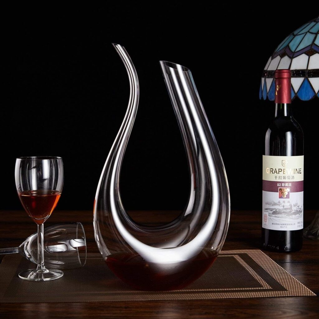 WBSEos Wine Decanter with Aerator,Crystal Glass Wine Carafe and Purifier for Home Bar 1.5L Lead-free Crystal Glass, Hand-blown red wine Decanters Carafe