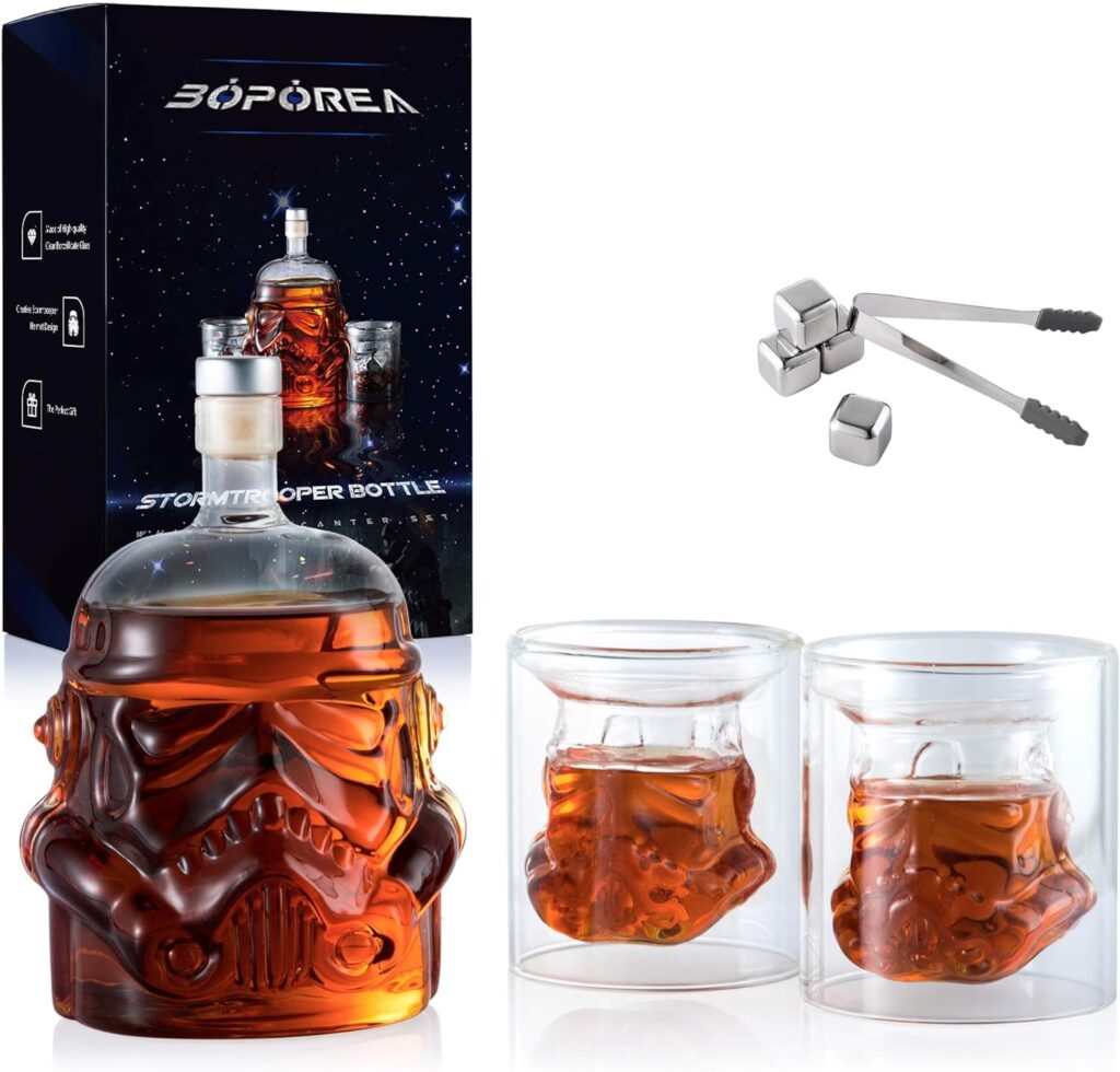 Whiskey Decanter Set Transparent Creative with 2 Glasses,Gifts for Men,Whiskey Flask Carafe Decanter with 4 Whiskey Stones  Tong,Whiskey Carafe for Brandy,Scotch,Vodka,Gifts for Dad,Husband,Boyfriend