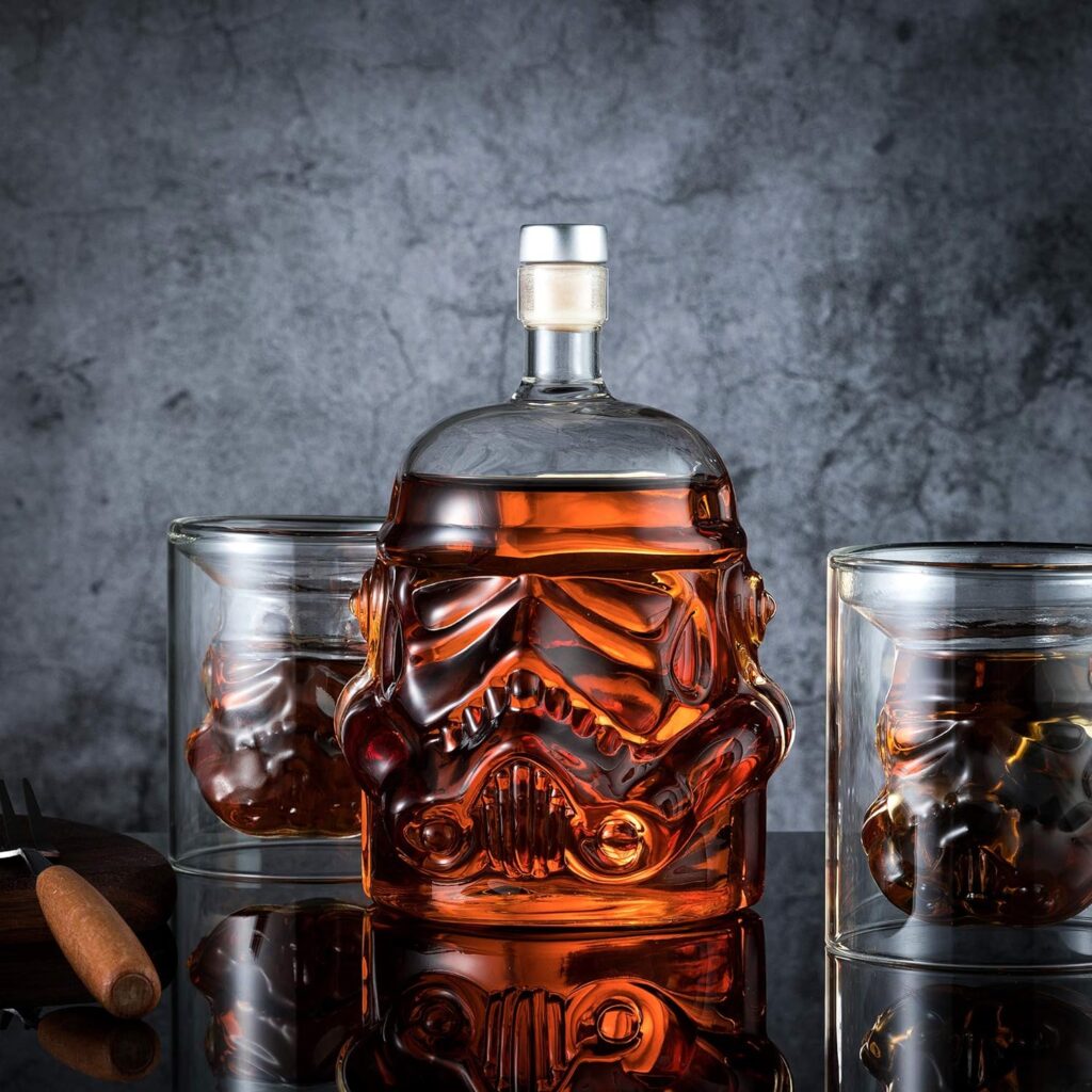 Whiskey Decanter Set Transparent Creative with 2 Glasses,Gifts for Men,Whiskey Flask Carafe Decanter with 4 Whiskey Stones  Tong,Whiskey Carafe for Brandy,Scotch,Vodka,Gifts for Dad,Husband,Boyfriend