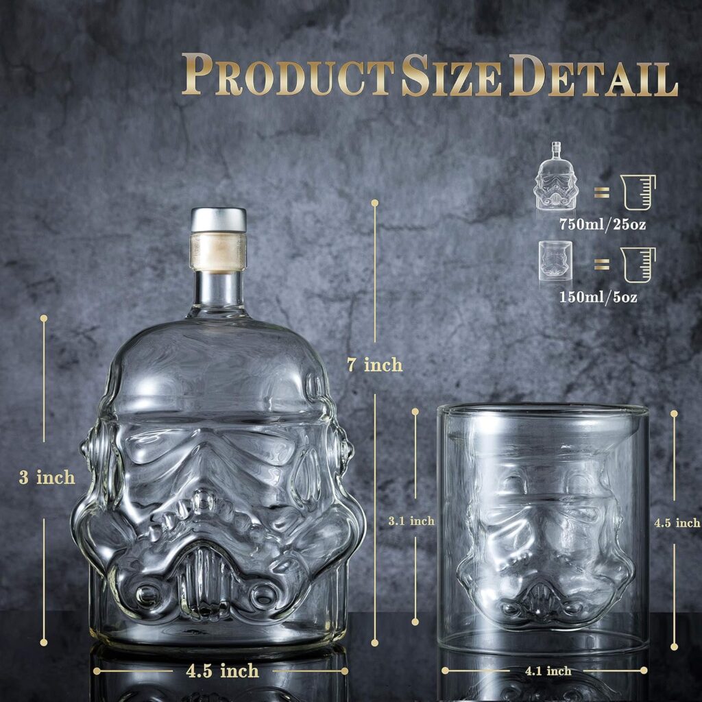 Whiskey Decanter Set Transparent Creative with 2 Glasses,Gifts for Men,Whiskey Flask Carafe Decanter with 4 Whiskey Stones  Tong,Whiskey Carafe for Brandy,Scotch,Vodka,Gifts for Dad,Husband,Boyfriend