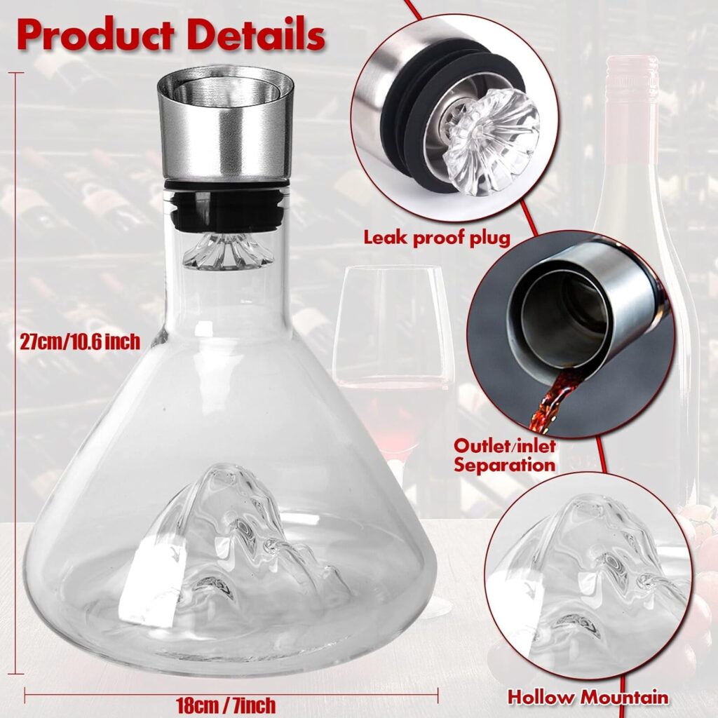 Wine Decanter, BOQO Wine Aerator with Built-in-Aerator Stainless Steel Filter, Hand Blown Lead-free Crystal Glass Wine Decanters and Carafes,60oz Red Wine Pitcher Aerates