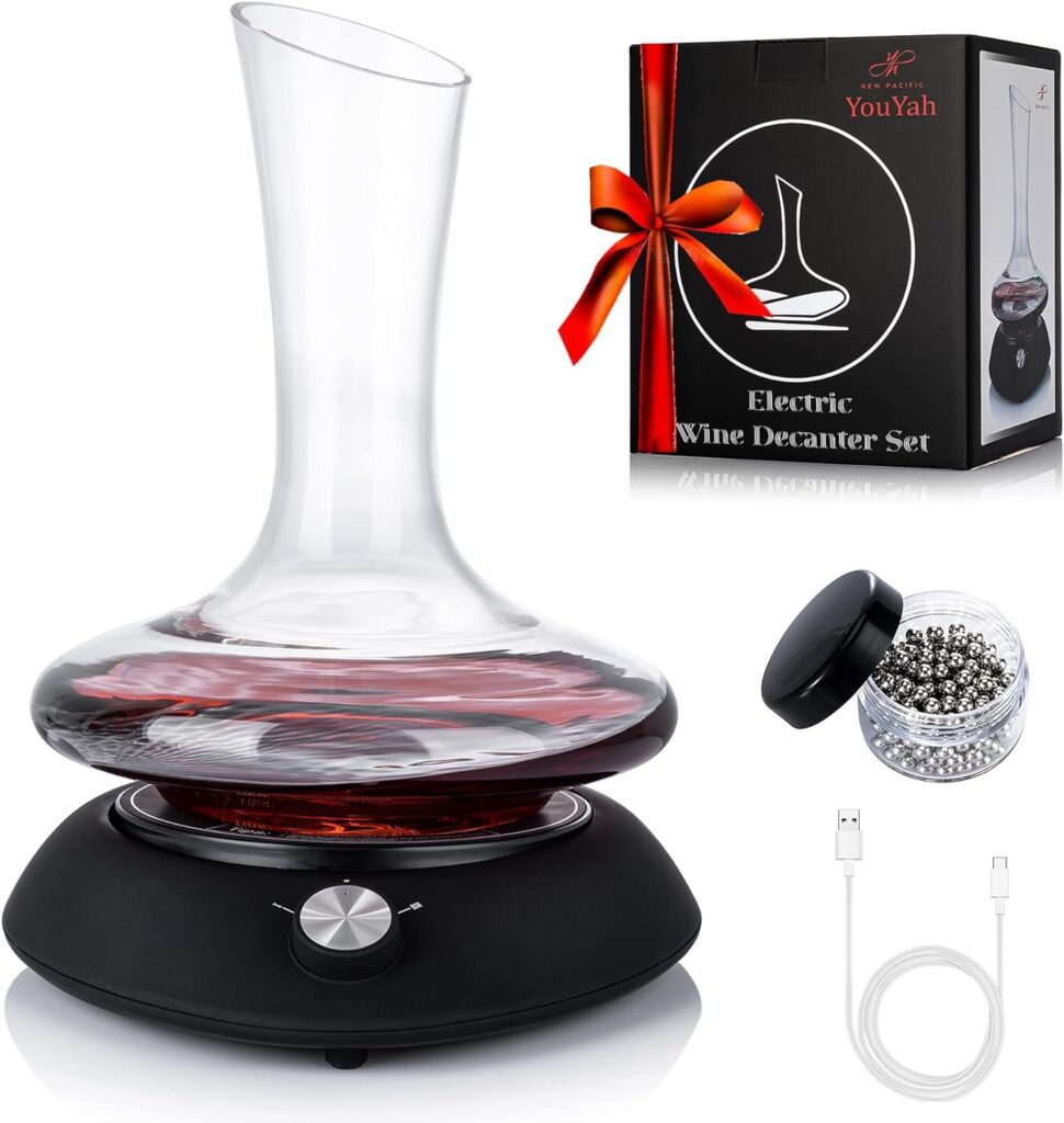 Wine Decanter Set, Red Wine Carafe With Electric Shaker, Automatic Rotation Wine Aerator Decanter. Lead-free Crystal Glass Cleaning Beads. Idea Gift for Wine Lovers,Christmas,Birthday, ect.