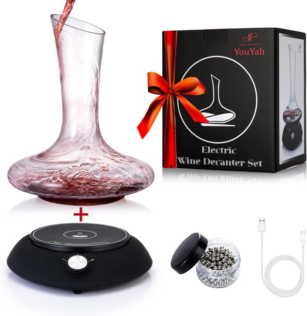 Wine Decanter Set, Red Wine Carafe With Electric Shaker, Automatic Rotation Wine Aerator Decanter. Lead-free Crystal Glass Cleaning Beads. Idea Gift for Wine Lovers,Christmas,Birthday, ect.