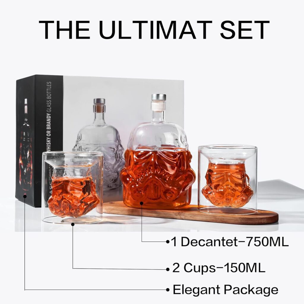 Yingluo Transparent Creative Whiskey Decanter Set With 2 Glasses,Flask Carefe,Whiskey Carafe for Wine,Scotch,Bourbon,vodka,Liquor-750ml Gifts for Men