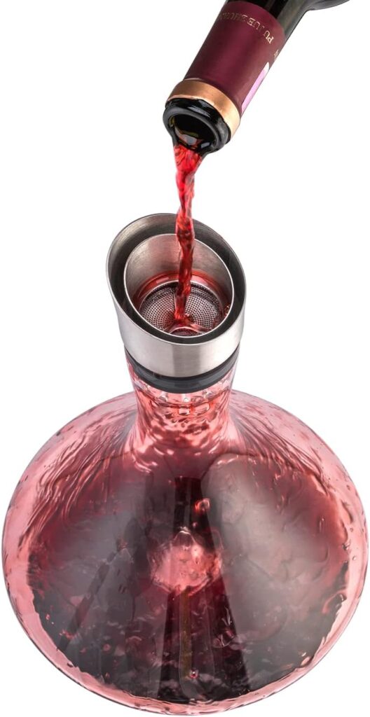 YouYah Wine Decanter Set,Red Wine Carafe with Built-in-Aerator,Wine Aerator,Wine Gifts for Christmas,Stainless Steel Pourer Lid,Filter,100% Hand Blown Lead-free Crystal Glass