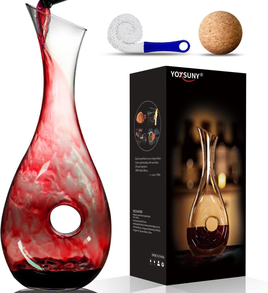 YOXSUNY Wine Decanter with Cork Stopper and Brush Hand Blown Lead-Free Crystal Glass Snail Shape Wine Carafe, Decanter for Wine Great Gift for Wine Lovers,…